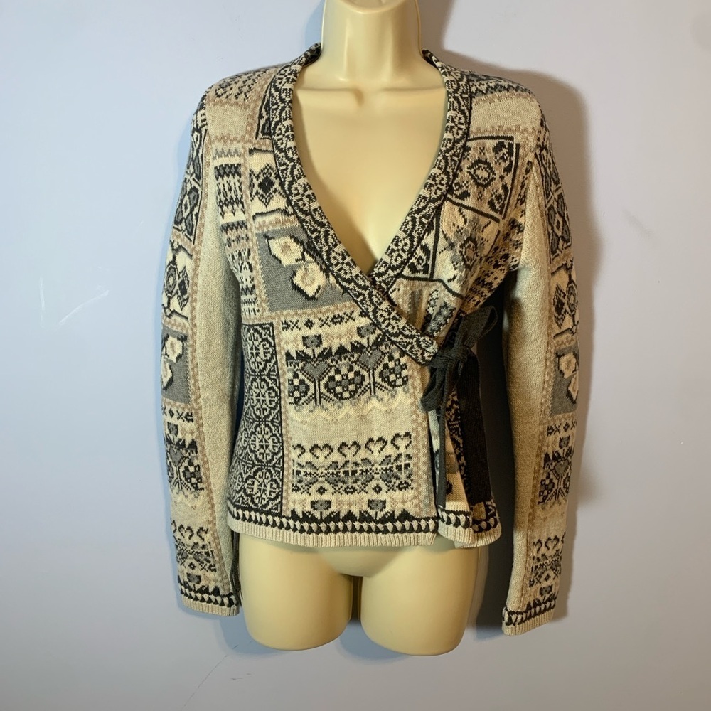 Odd Molly Wrap knit Cardigan 0 gray melange tan black nordic scandi fair isle